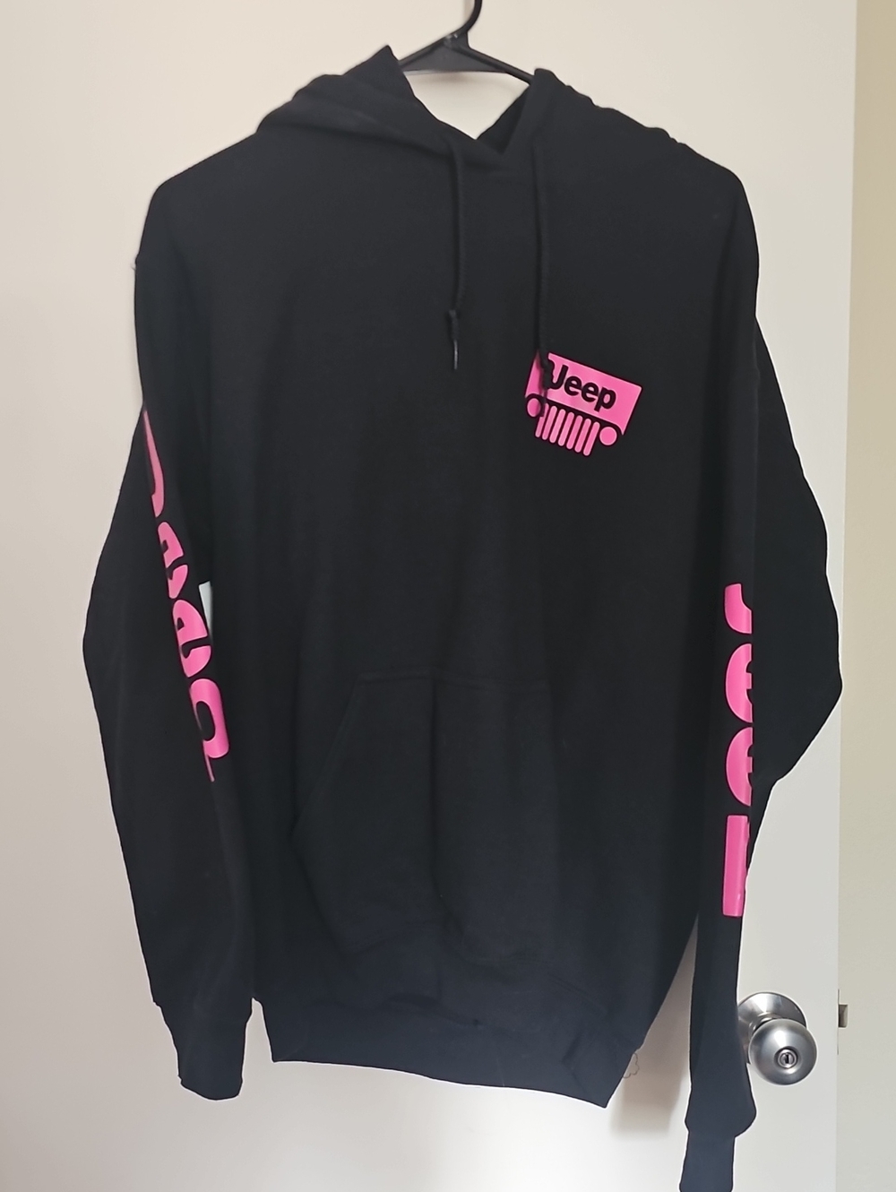 Jeep Black Hoodie with Pink Logo and Sleeve Text